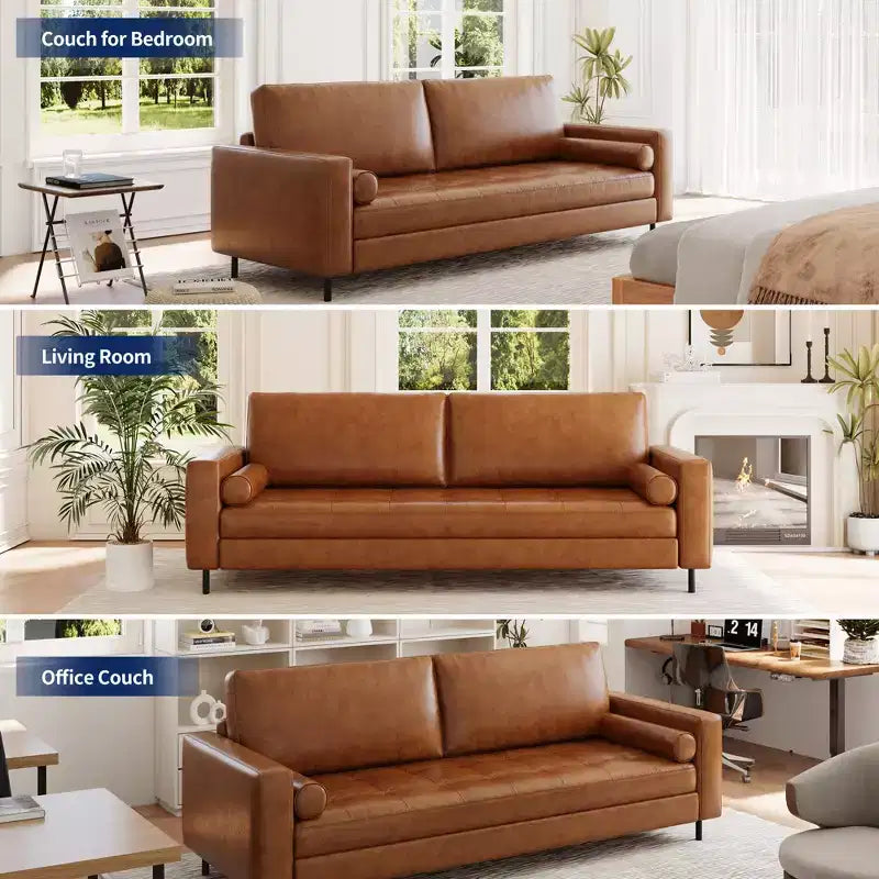 80.31 Canapé 3 places en similicuir style Mid-Century Modern, avec pieds métalliques robustes et cadre en bois massif, pour salon et appartement, marron Gaoyangjiaju