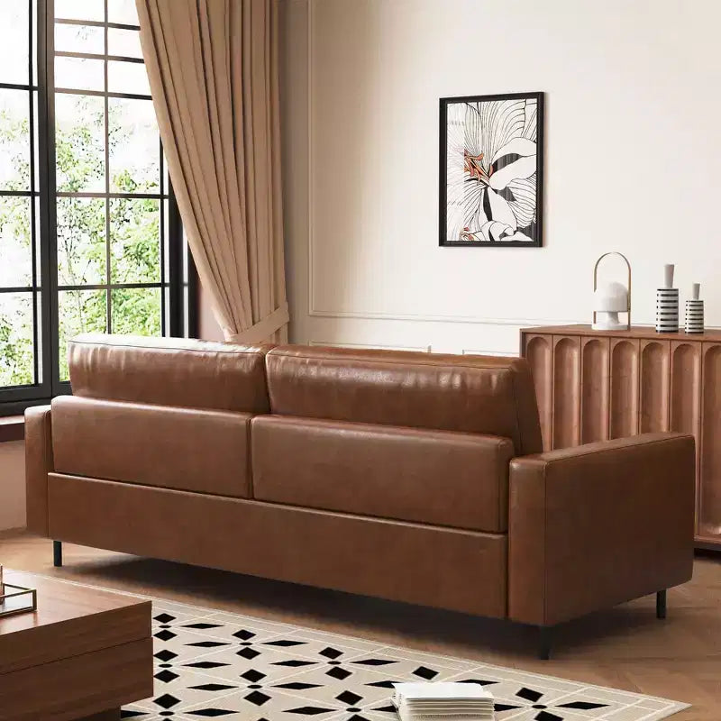 80.31 Canapé 3 places en similicuir style Mid-Century Modern, avec pieds métalliques robustes et cadre en bois massif, pour salon et appartement, marron Gaoyangjiaju