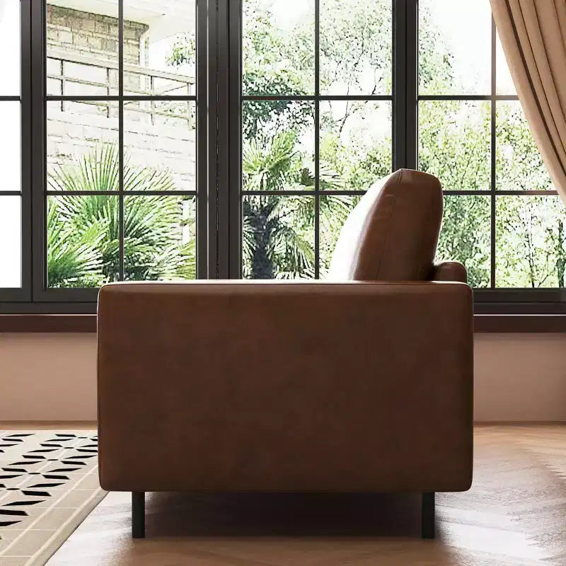 80.31 Canapé 3 places en similicuir style Mid-Century Modern, avec pieds métalliques robustes et cadre en bois massif, pour salon et appartement, marron Gaoyangjiaju