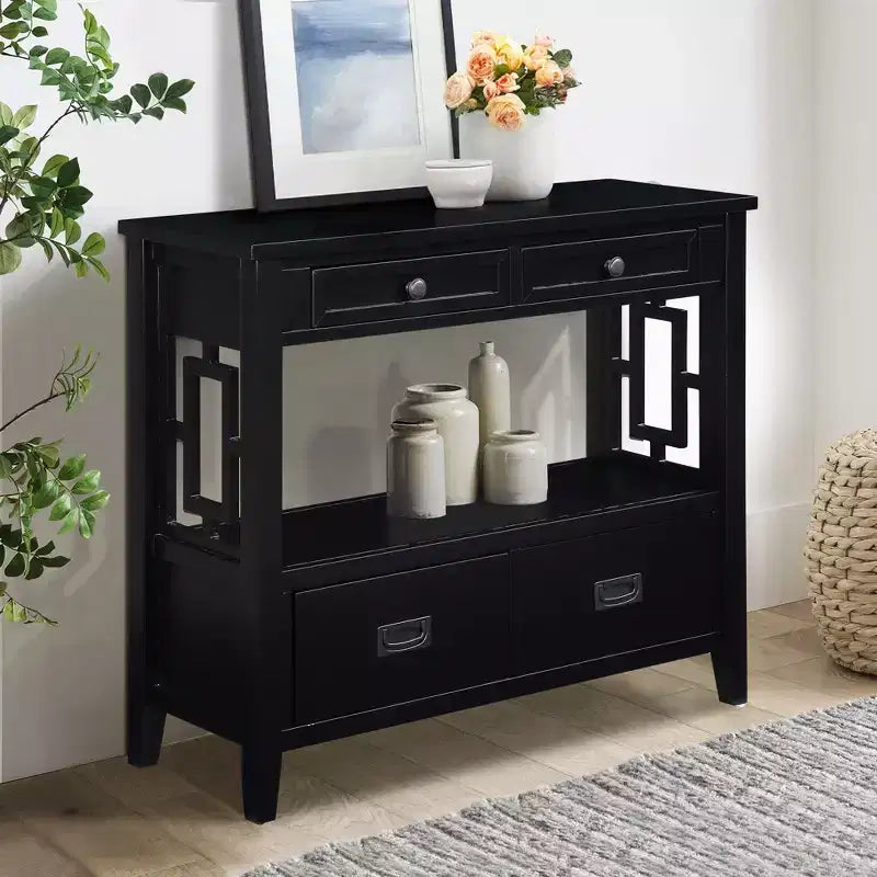 Bahut de 91 cm, meuble de rangement avec 4 tiroirs et 1 étagère ouverte, armoire de rangement pour salon, salle à manger, cuisine