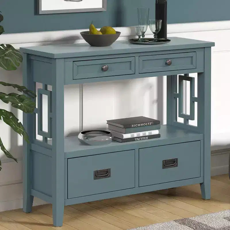 Bahut de 91 cm, meuble de rangement avec 4 tiroirs et 1 étagère ouverte, armoire de rangement pour salon, salle à manger, cuisine