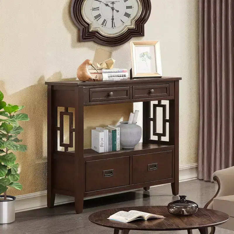 Bahut de 91 cm, meuble de rangement avec 4 tiroirs et 1 étagère ouverte, armoire de rangement pour salon, salle à manger, cuisine
