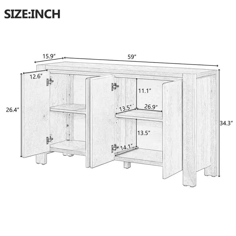 Buffet rétro, Meuble d'appoint avec 4 portes et 4 étagères, Meuble de rangement pour salon, entrée, couloir, bureau