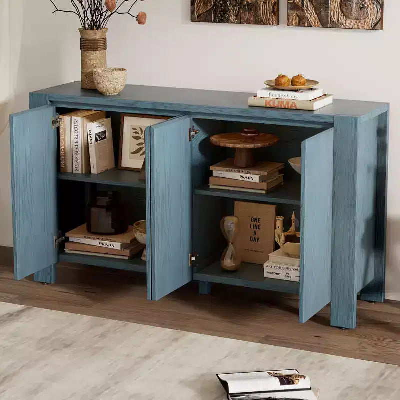 Retro Sideboard Buffet Cabinet, Accent Cabinet with 4 Doors and 4 Shelves, Storage Cabinet for Living Room, Entryway, Hallway, Office