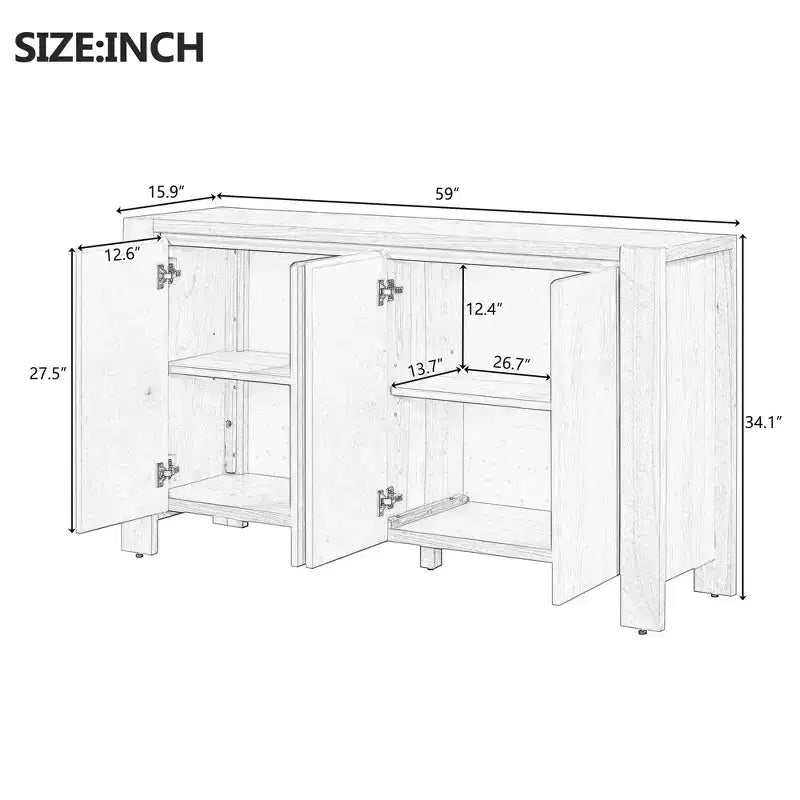 Buffet rétro, Meuble d'appoint avec 4 portes et 4 étagères, Meuble de rangement pour salon, entrée, couloir, bureau