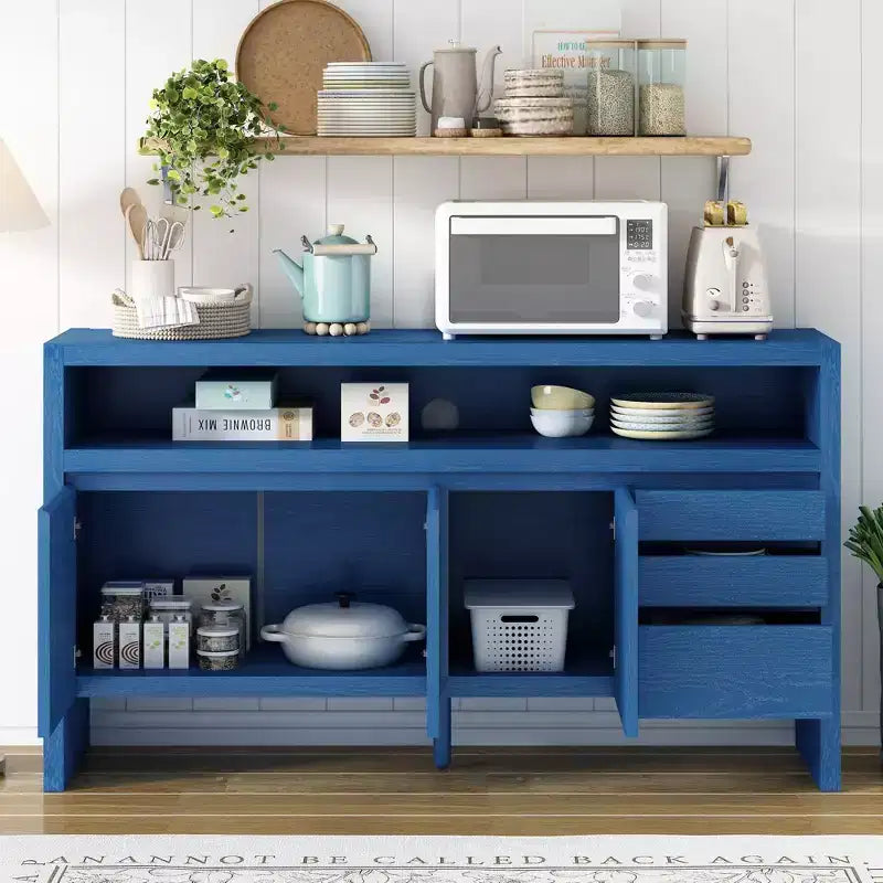 Buffet bahut de 152 cm avec 3 portes et 3 tiroirs, meuble de rangement pour salon, salle à manger, cuisine