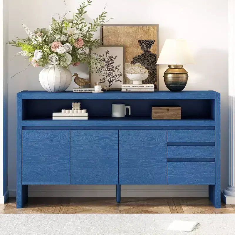 Buffet bahut de 152 cm avec 3 portes et 3 tiroirs, meuble de rangement pour salon, salle à manger, cuisine