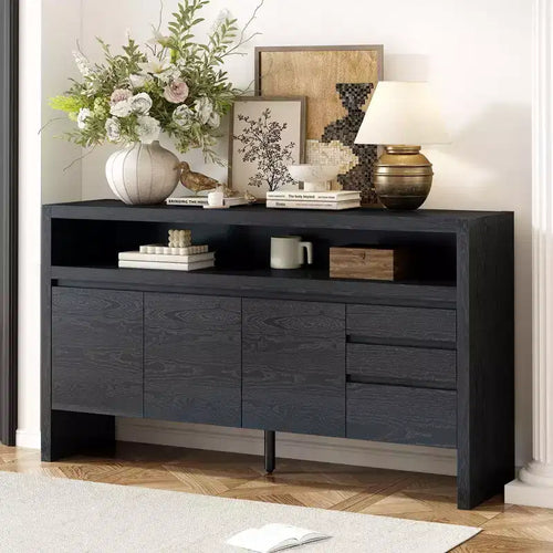 Buffet bahut de 152 cm avec 3 portes et 3 tiroirs, meuble de rangement pour salon, salle à manger, cuisine