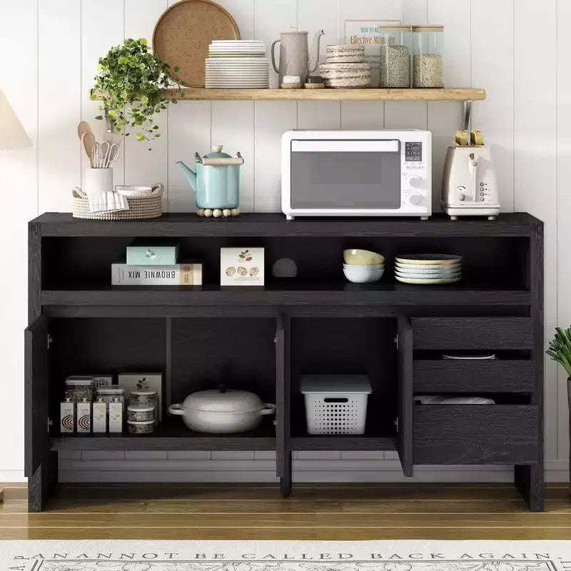60in Sideboard Cabinet, Bufft Cabinet with 3 Doors and 3 Drawers, Storage Cabinet for Living Room, Dining Room, Kitchen
