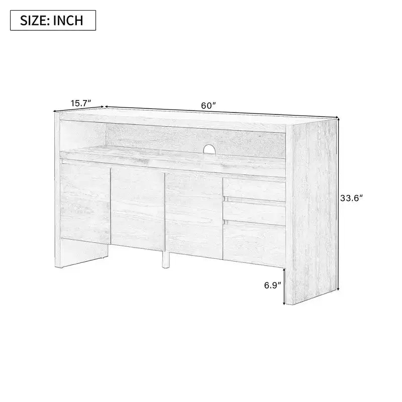 Buffet bahut de 152 cm avec 3 portes et 3 tiroirs, meuble de rangement pour salon, salle à manger, cuisine