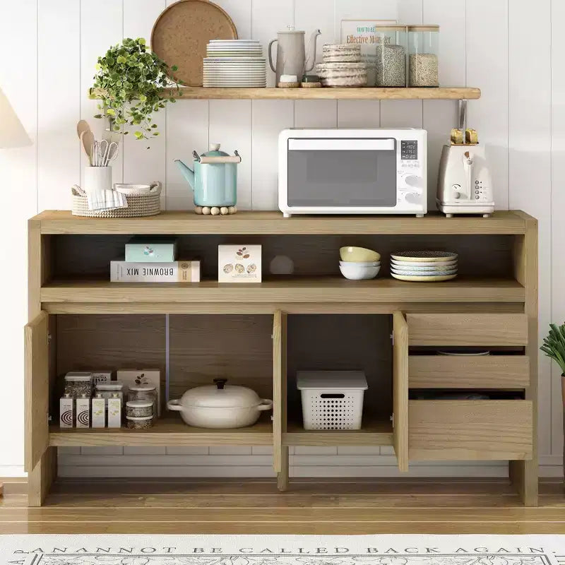Buffet bahut de 152 cm avec 3 portes et 3 tiroirs, meuble de rangement pour salon, salle à manger, cuisine