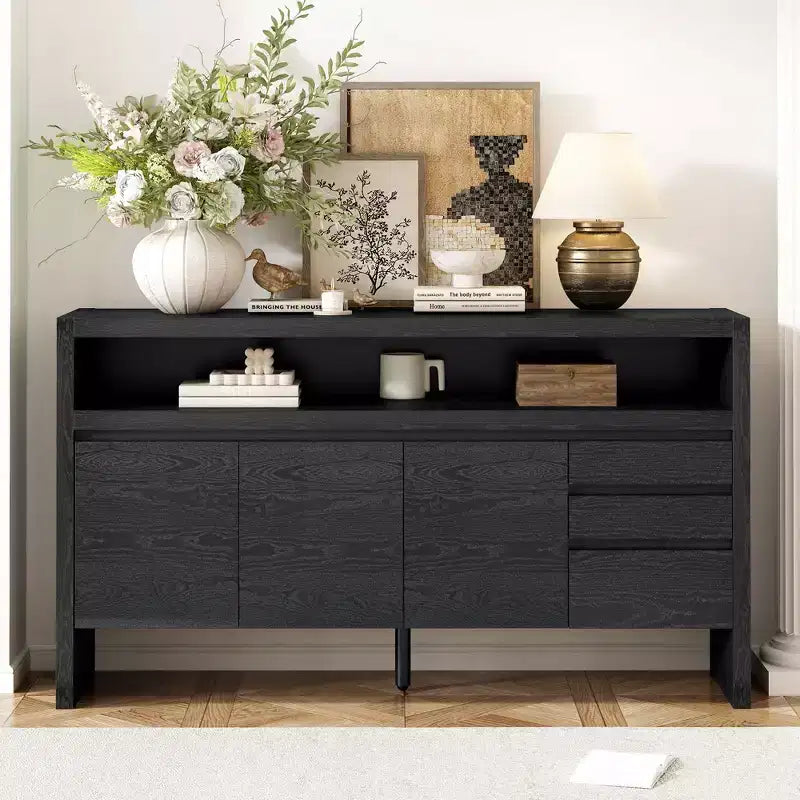 Okak 60in Sideboard Cabinet, Bufft Cabinet with 3 Doors and 3 Drawers, Storage Cabinet for Living Room, Dining Room, Kitchen