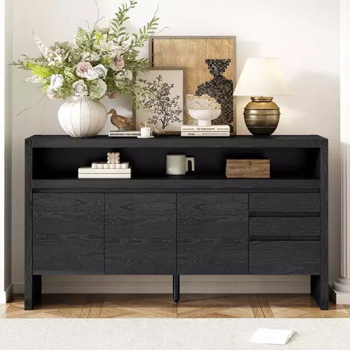 Okak 60in Sideboard Cabinet, Bufft Cabinet with 3 Doors and 3 Drawers, Storage Cabinet for Living Room, Dining Room, Kitchen