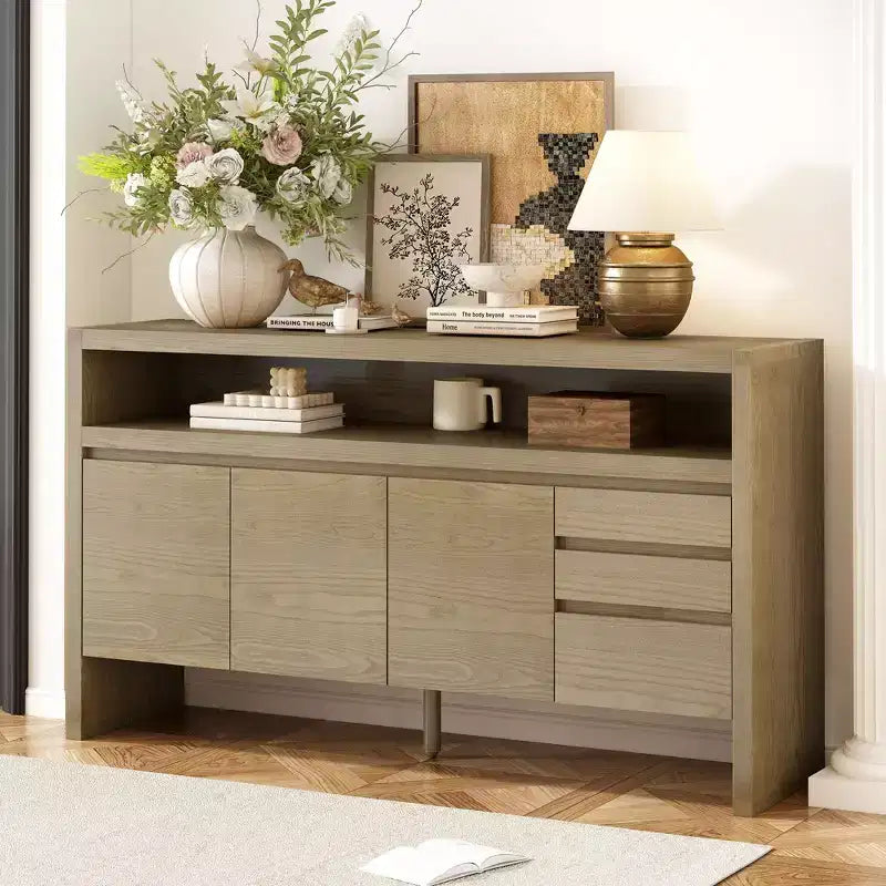 60in Sideboard Cabinet, Bufft Cabinet with 3 Doors and 3 Drawers, Storage Cabinet for Living Room, Dining Room, Kitchen