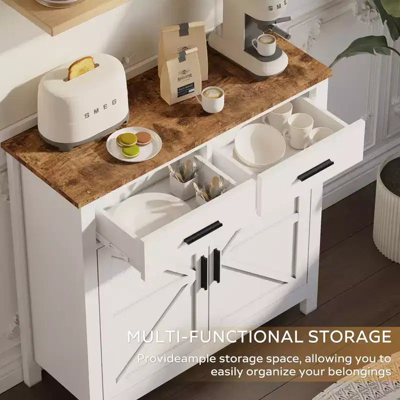 Buffet de ferme, meuble de rangement avec 2 portes et 2 tiroirs, pour salon, salle à manger ou cuisine