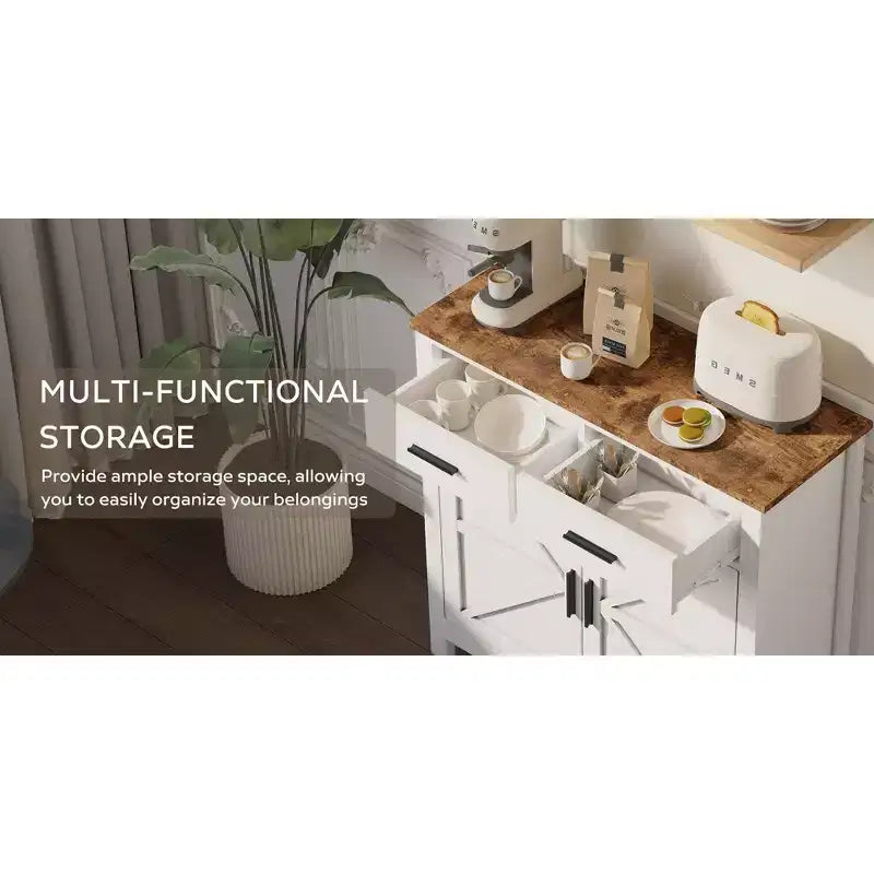 Buffet de ferme, meuble de rangement avec 2 portes et 2 tiroirs, pour salon, salle à manger ou cuisine