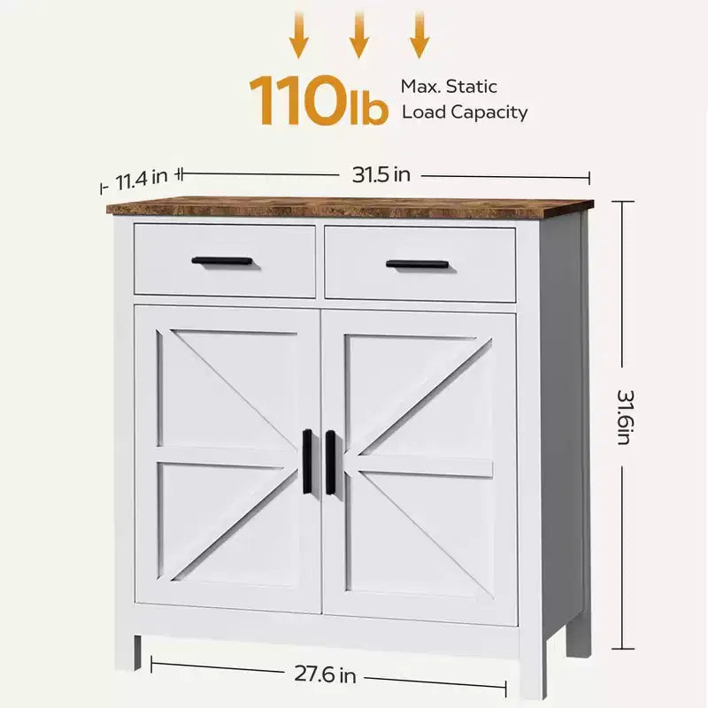 Buffet de ferme, meuble de rangement avec 2 portes et 2 tiroirs, pour salon, salle à manger ou cuisine