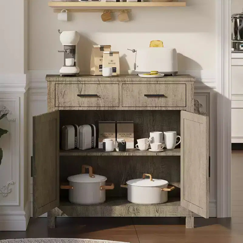 Farmhouse Sideboard Cabinet, Buffet Cabinet with 2 Doors and 2 Drawers, Storage Cabinet for Living Room, Dining Room, Kitchen