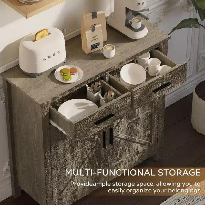 Buffet de ferme, meuble de rangement avec 2 portes et 2 tiroirs, pour salon, salle à manger ou cuisine