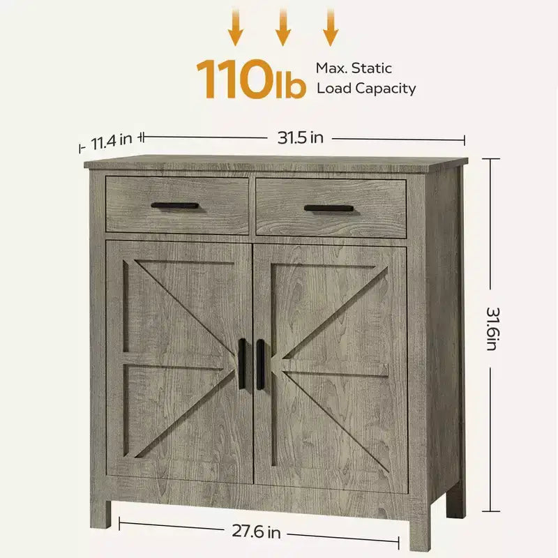 Buffet de ferme, meuble de rangement avec 2 portes et 2 tiroirs, pour salon, salle à manger ou cuisine