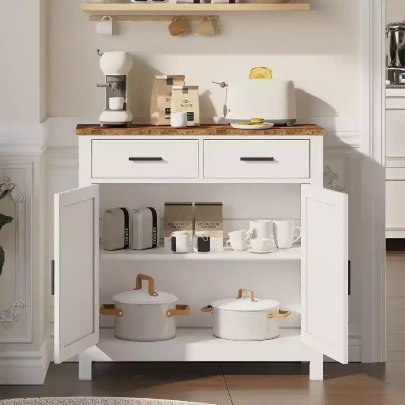 Buffet de ferme, meuble de rangement avec 2 portes et 2 tiroirs, pour salon, salle à manger ou cuisine