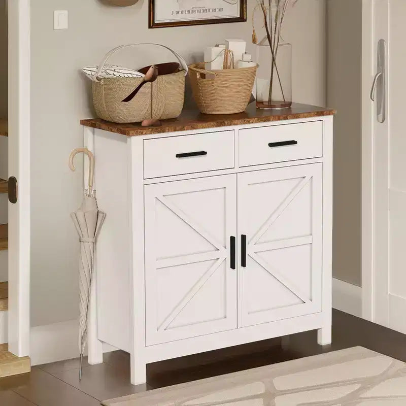 Okak Farmhouse Sideboard Cabinet, Buffet Cabinet with 2 Doors and 2 Drawers, Storage Cabinet for Living Room, Dining Room, Kitchen