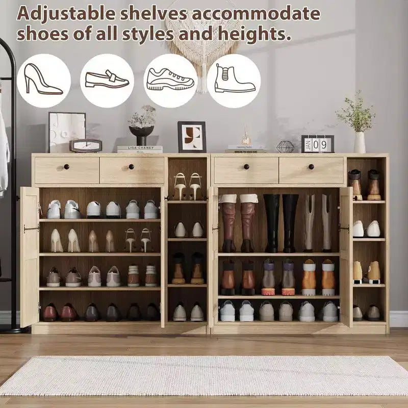 Meuble de rangement pour chaussures avec portes et tiroirs, organisateur de chaussures de 106,7 cm de haut avec 3 étagères réglables et une base stable, étagère à chaussures à 4 niveaux