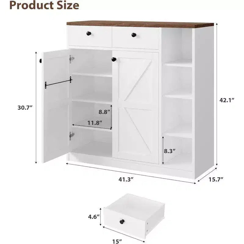 Meuble de rangement pour chaussures avec portes et tiroirs, organisateur de chaussures de 106,7 cm de haut avec 3 étagères réglables et une base stable, étagère à chaussures à 4 niveaux