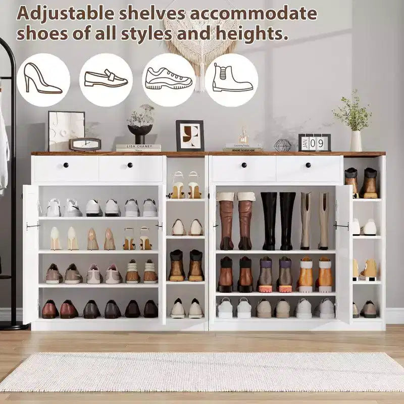 Meuble de rangement pour chaussures avec portes et tiroirs, organisateur de chaussures de 106,7 cm de haut avec 3 étagères réglables et une base stable, étagère à chaussures à 4 niveaux