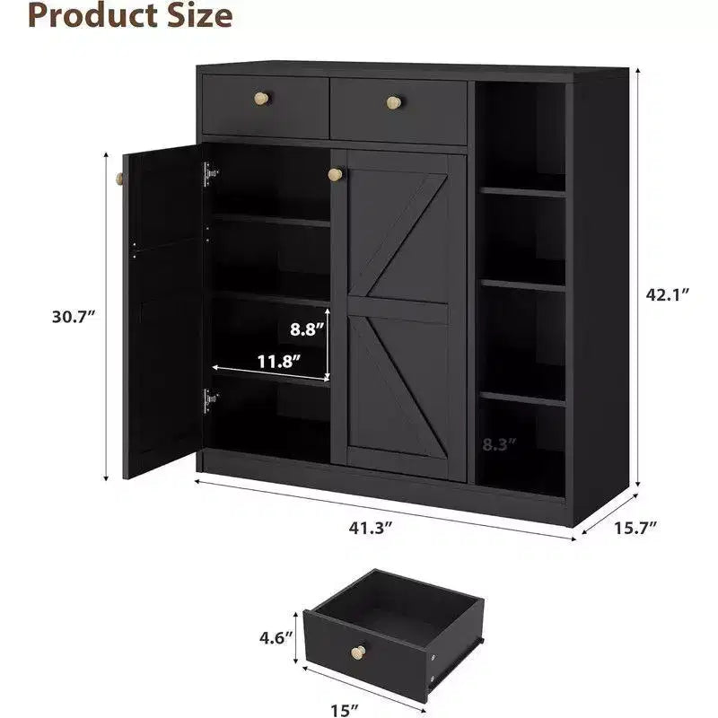 Meuble de rangement pour chaussures avec portes et tiroirs, organisateur de chaussures de 106,7 cm de haut avec 3 étagères réglables et une base stable, étagère à chaussures à 4 niveaux