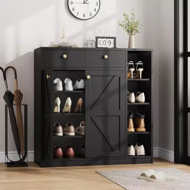 Shoe Storage Cabinet with Doors and Drawers, 42 inch Tall Shoe Organizer with 3 Adjustable Shelves and Stable Base, 4-Tier Shoes Rack