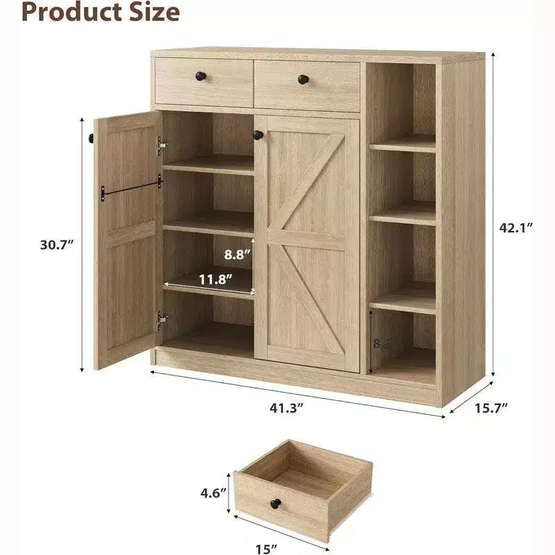Meuble de rangement pour chaussures avec portes et tiroirs, organisateur de chaussures de 106,7 cm de haut avec 3 étagères réglables et une base stable, étagère à chaussures à 4 niveaux