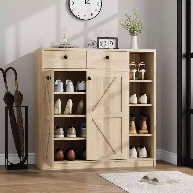Meuble de rangement pour chaussures avec portes et tiroirs, organisateur de chaussures de 106,7 cm de haut avec 3 étagères réglables et une base stable, étagère à chaussures à 4 niveaux