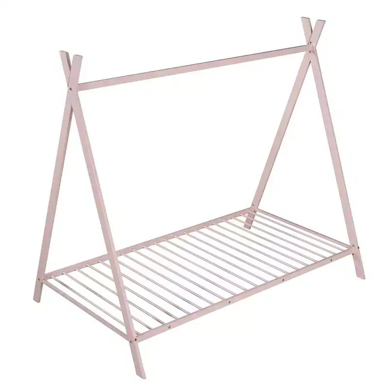 Lit cabane simple, cadre de lit en métal avec tente, lit cabane au sol avec lattes pour enfants, filles, garçons, aucun sommier tapissier requis