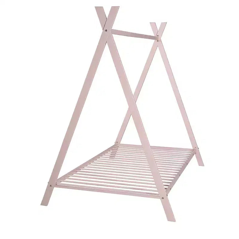 Lit cabane simple, cadre de lit en métal avec tente, lit cabane au sol avec lattes pour enfants, filles, garçons, aucun sommier tapissier requis