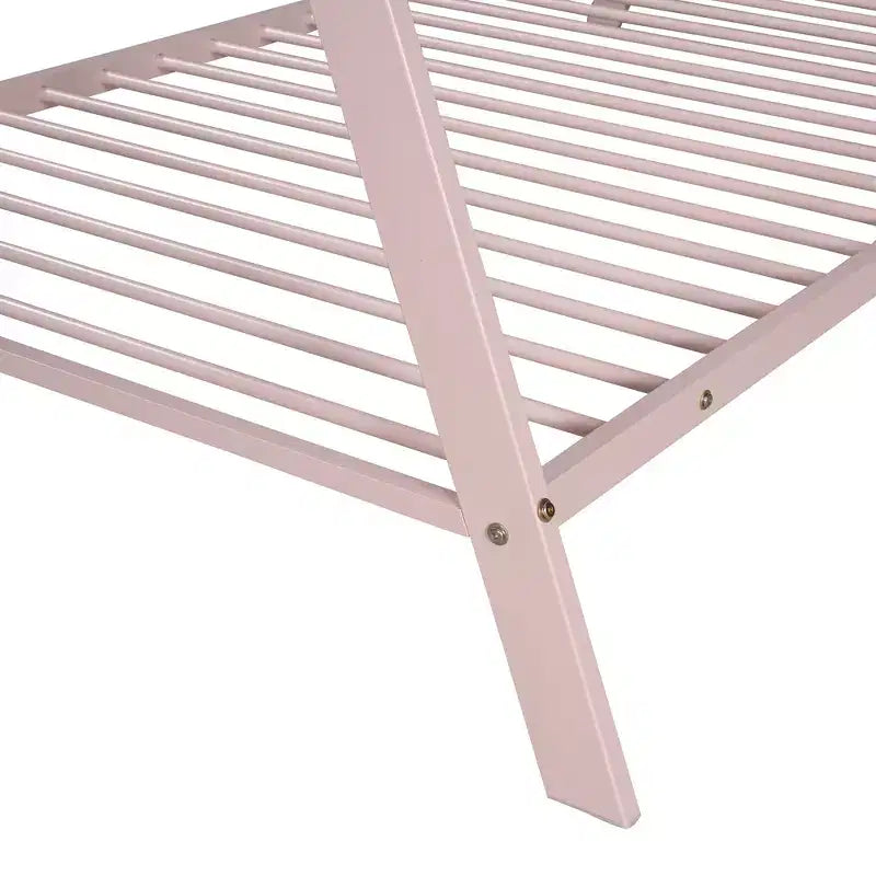 Lit cabane simple, cadre de lit en métal avec tente, lit cabane au sol avec lattes pour enfants, filles, garçons, aucun sommier tapissier requis