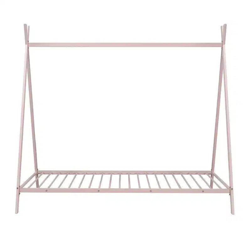 Lit cabane simple, cadre de lit en métal avec tente, lit cabane au sol avec lattes pour enfants, filles, garçons, aucun sommier tapissier requis