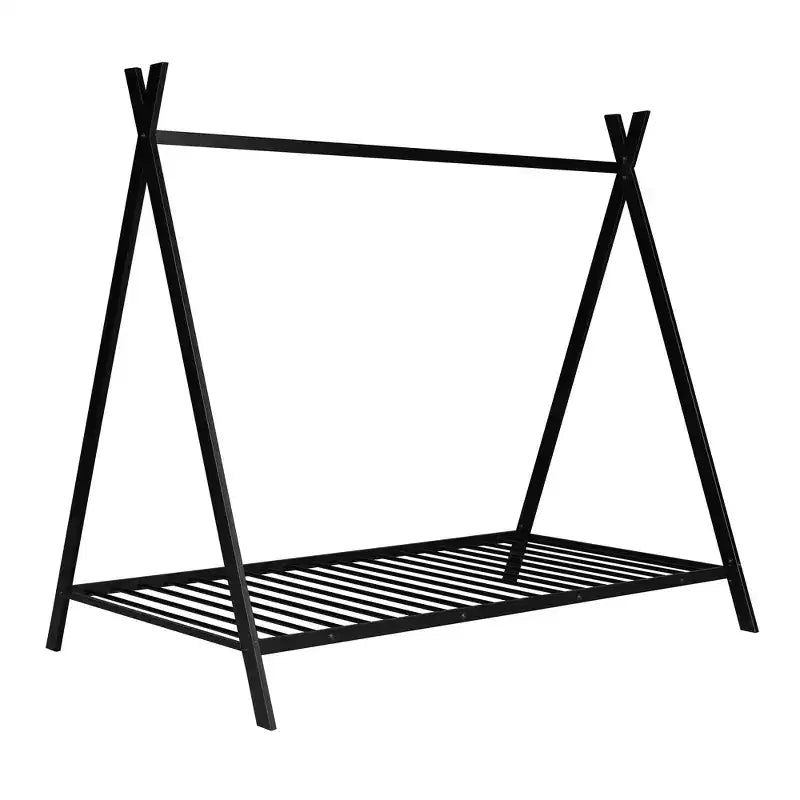 Lit cabane simple, cadre de lit en métal avec tente, lit cabane au sol avec lattes pour enfants, filles, garçons, aucun sommier tapissier requis