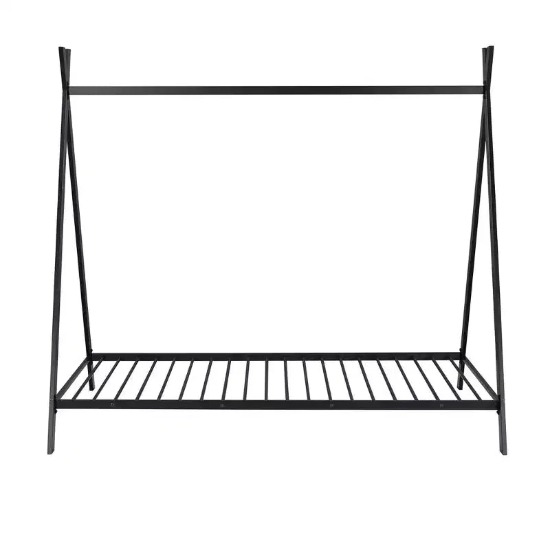 Lit cabane simple, cadre de lit en métal avec tente, lit cabane au sol avec lattes pour enfants, filles, garçons, aucun sommier tapissier requis
