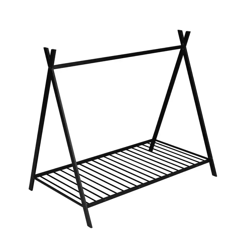 Lit cabane simple, cadre de lit en métal avec tente, lit cabane au sol avec lattes pour enfants, filles, garçons, aucun sommier tapissier requis