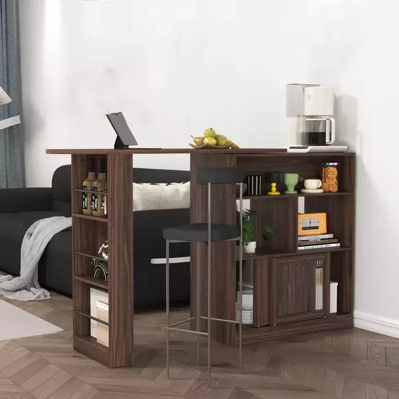 Meuble de salle à manger hauteur comptoir avec rangement, porte en verre cannelé et plateau rotatif à 3 étagères, meuble de bar moderne pour salle à manger et salon