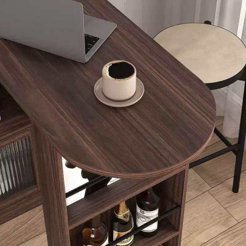 Meuble de salle à manger hauteur comptoir avec rangement, porte en verre cannelé et plateau rotatif à 3 étagères, meuble de bar moderne pour salle à manger et salon