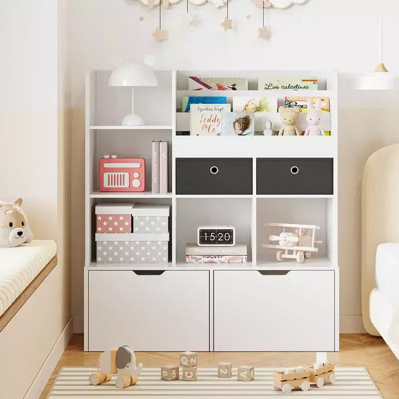 Kids Storage Cabinet, Wood Bookcase with 4 Drawer, Storage Bookshelf, Toddler Storage Box Organizer for Bedroom, Playroom, Kids Room