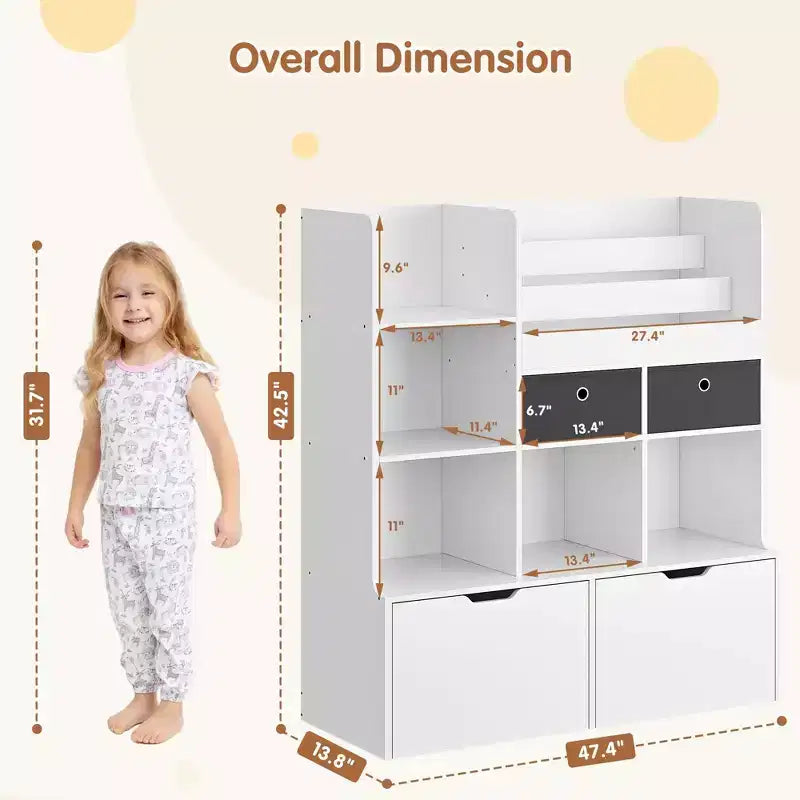 Kids Storage Cabinet, Wood Bookcase with 4 Drawer, Storage Bookshelf, Toddler Storage Box Organizer for Bedroom, Playroom, Kids Room