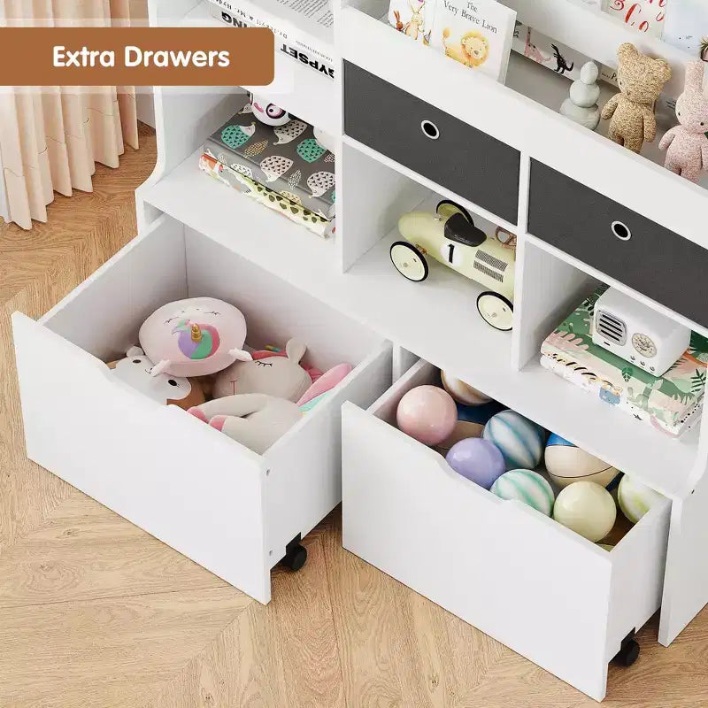 Meuble de Rangement pour Enfants, Bibliothèque en Bois avec 4 Tiroirs, Étagère de Rangement, Organisateur de Boîtes de Rangement pour Tout-petits pour Chambre, Salle de Jeux, Chambre d'Enfant