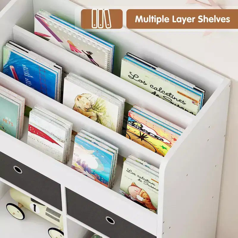 Meuble de Rangement pour Enfants, Bibliothèque en Bois avec 4 Tiroirs, Étagère de Rangement, Organisateur de Boîtes de Rangement pour Tout-petits pour Chambre, Salle de Jeux, Chambre d'Enfant