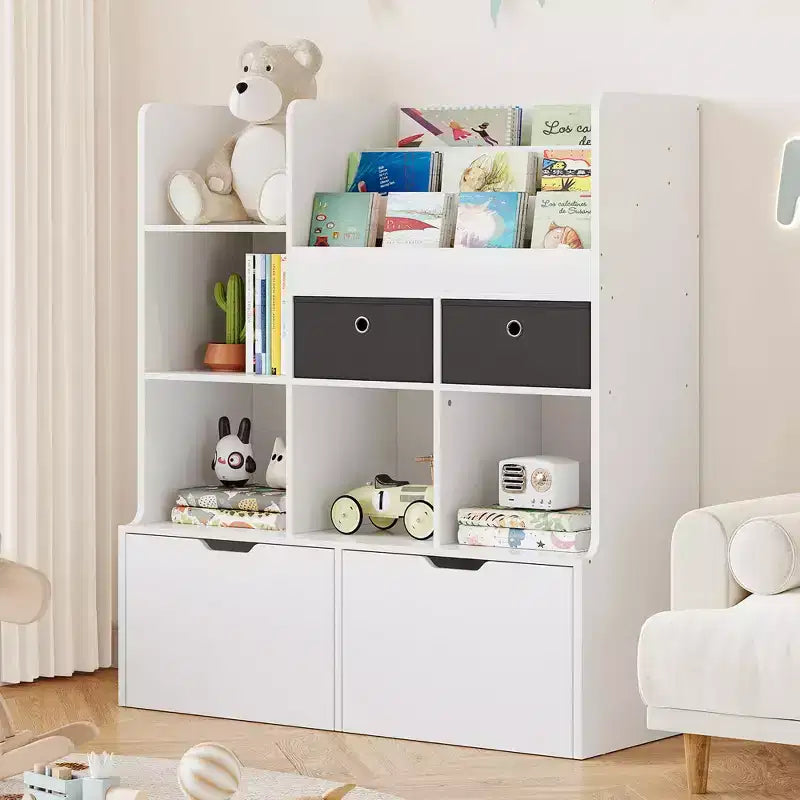 Meuble de Rangement pour Enfants, Bibliothèque en Bois avec 4 Tiroirs, Étagère de Rangement, Organisateur de Boîtes de Rangement pour Tout-petits pour Chambre, Salle de Jeux, Chambre d'Enfant