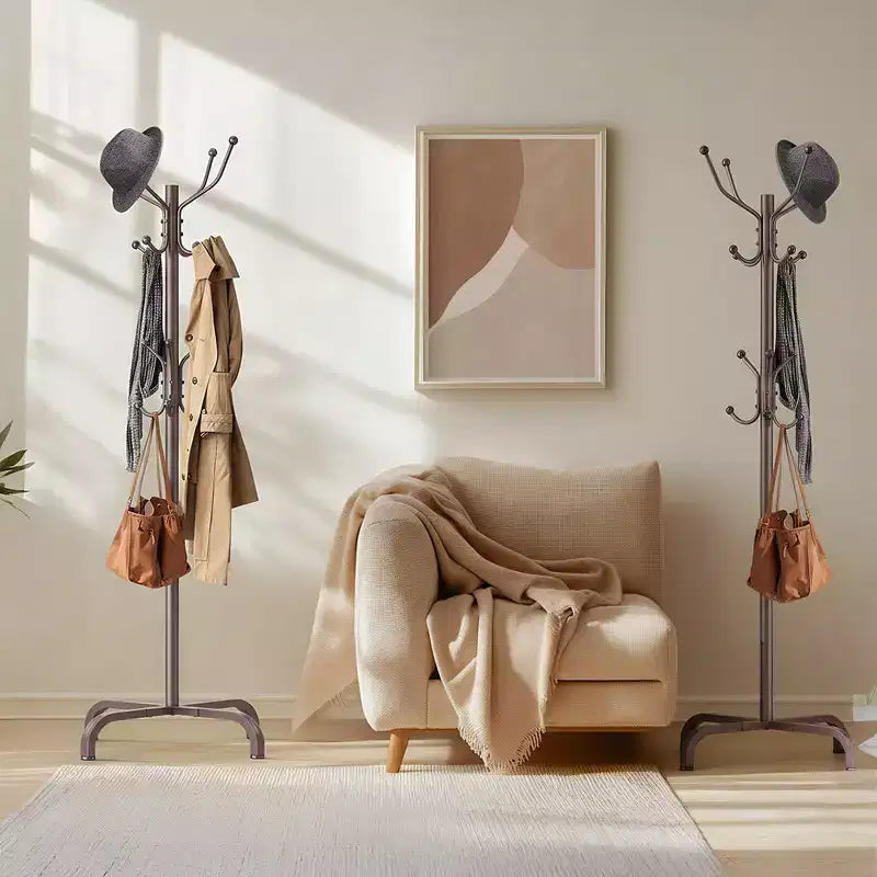 Coat Rack with 14 Hooks, Freestanding Coat Rack Stand for Entryway, Hallway, Bedroom, and Office, Metal Coat Tree Hat Rack for Coats, Hats, and Bags