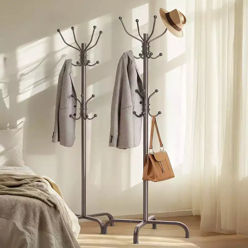 Coat Rack with 14 Hooks, Freestanding Coat Rack Stand for Entryway, Hallway, Bedroom, and Office, Metal Coat Tree Hat Rack for Coats, Hats, and Bags