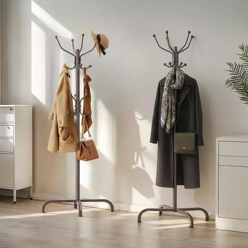 Coat Rack with 14 Hooks, Freestanding Coat Rack Stand for Entryway, Hallway, Bedroom, and Office, Metal Coat Tree Hat Rack for Coats, Hats, and Bags
